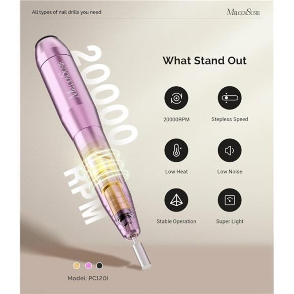 Electric Nail Drill Machine,PC120I Portable Electric Nail File Efile Set Acrylic - Picture 4 of 7